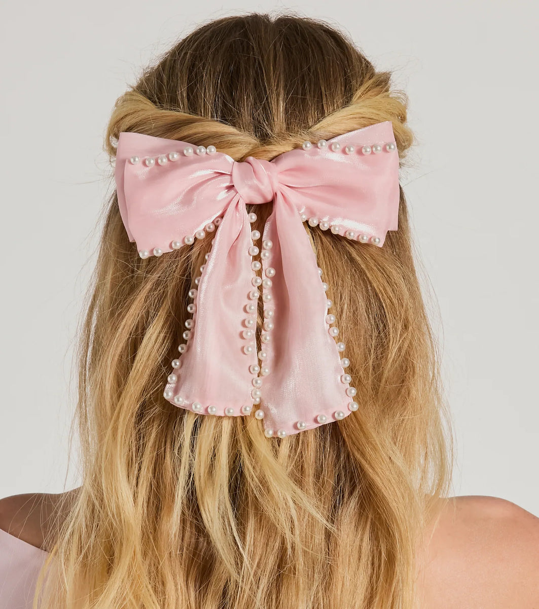 Feeling So Charmed Faux Pearl Chiffon Hair Bow