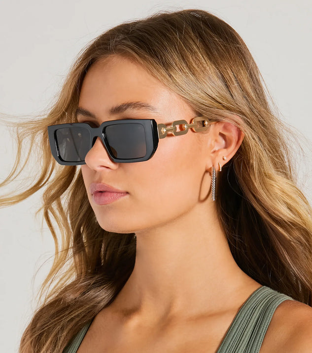 Cool Icon Chain-Link Rectangle Sunglasses