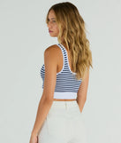 Essential for your seasonal closet, the Nautical Vibes Striped Ribbed Knit Cropped Tank Top offers a trendy twist on everyday tops so you can elevate your style effortlessly.