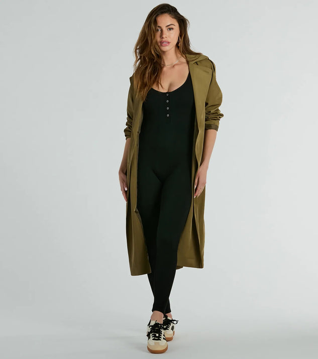 The Weekend Cozy Henley Button Skinny Leg Jumpsuit is an elevated one-piece that blends sleek sophistication with playful charm, perfect for nailing casual or formal outfits.