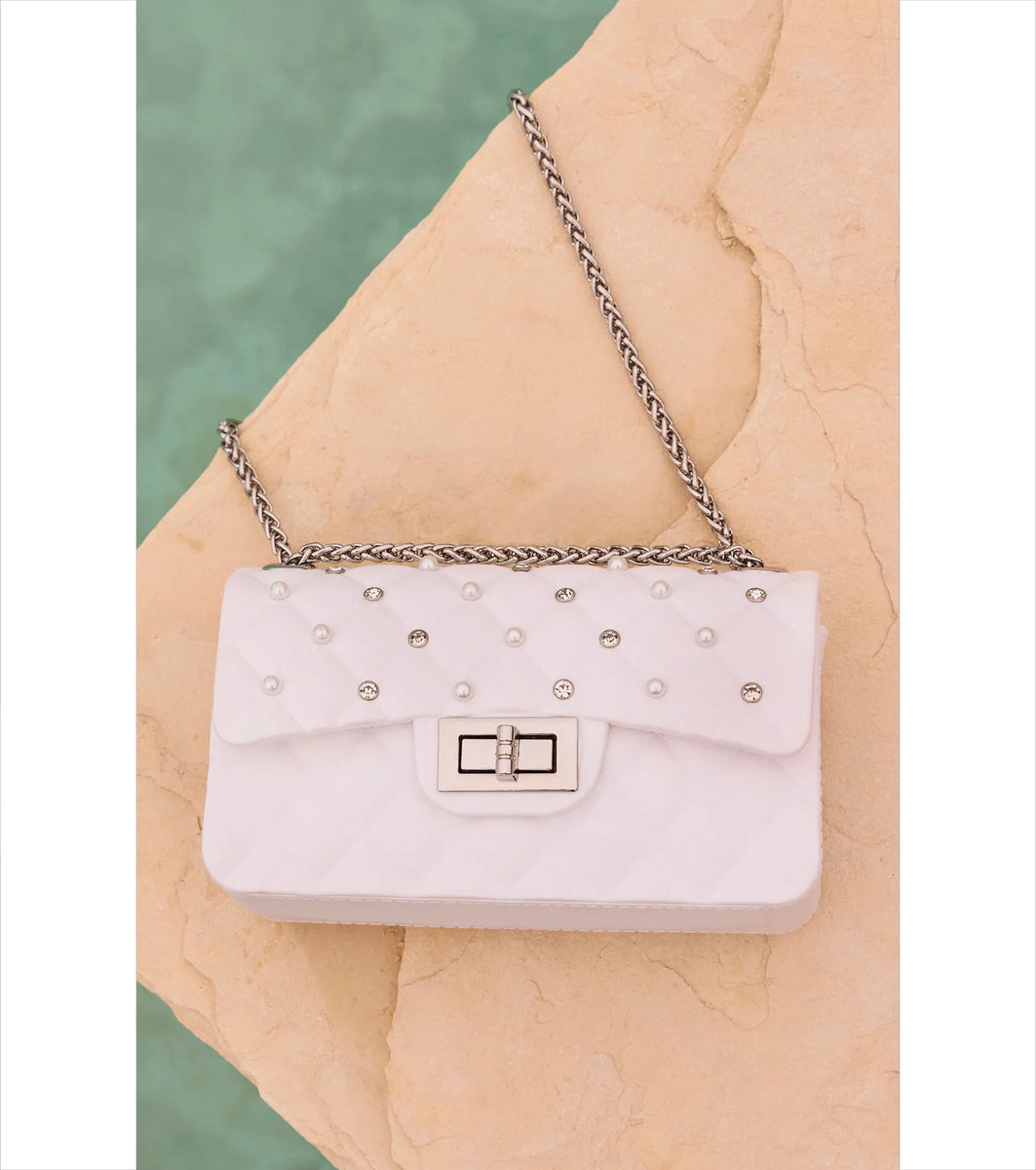 On The Go Babe Faux Pearl Jelly Crossbody Bag