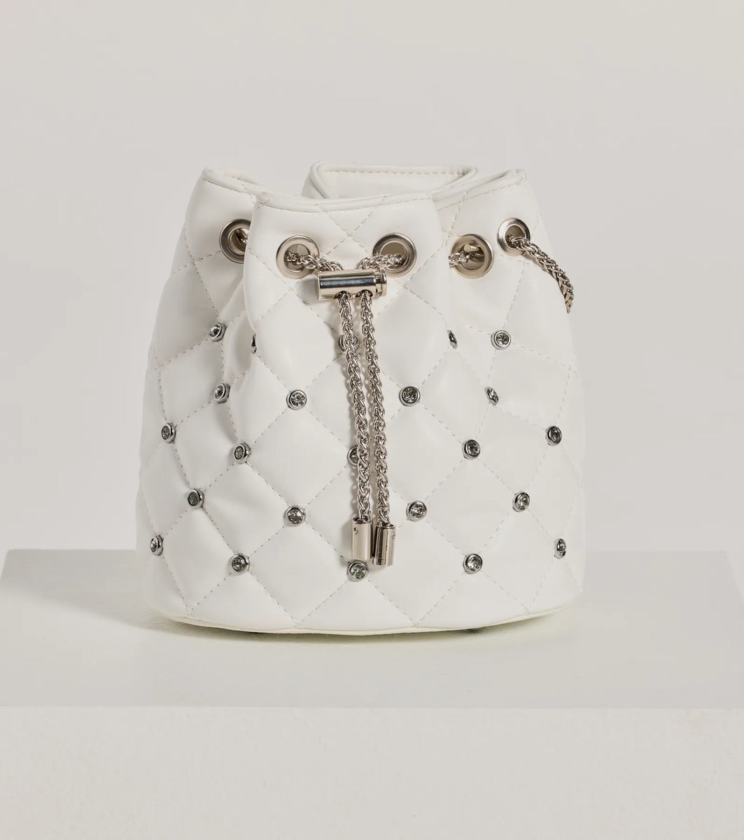 Glam Rhinestone Quilted Bucket Bag