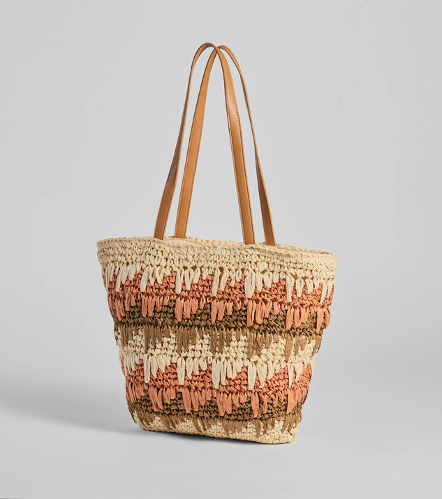 Paradise Bound Braided Striped Straw Tote Bag Windsor