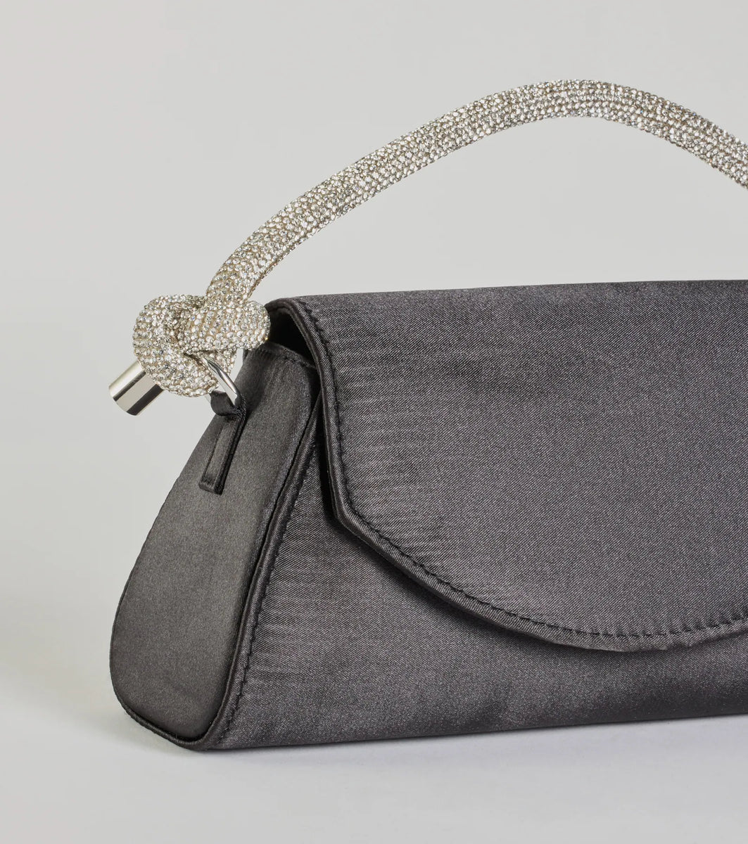 Glam Aspiration Rhinestone Strap Satin Handbag