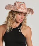 Safari Babe Zebra Rhinestone Faux Suede Cowboy Hat