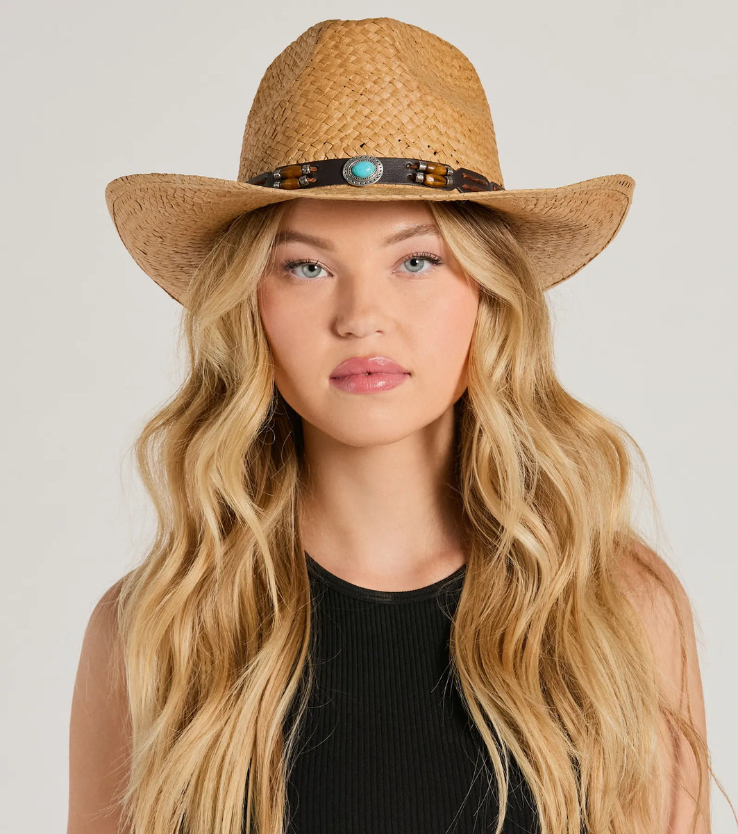 Nice Gal Beaded Straw Cowboy Hat