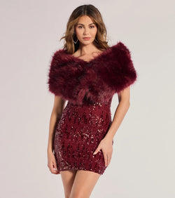 Get ready for any event with the Ms. Diva Faux Fur Shawl in burgundy, an essential start to creating a versatile holiday outfit for women for holiday parties, cocktail hours, or NYE events.