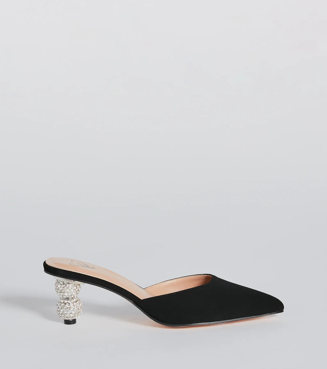 Elevated Elegance Rhinestone Heel Mules