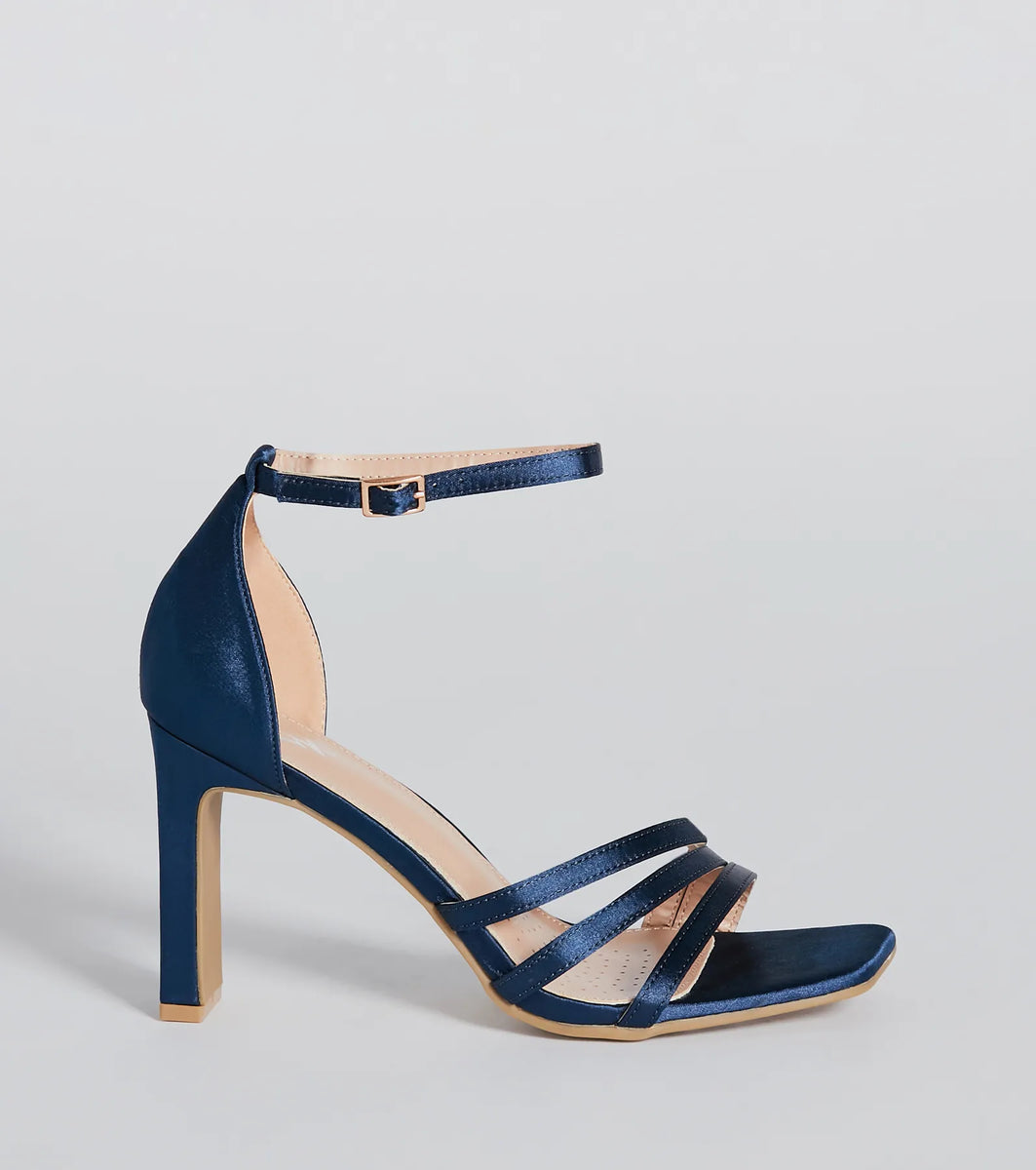 Sleek Status Satin Strappy Block Heels