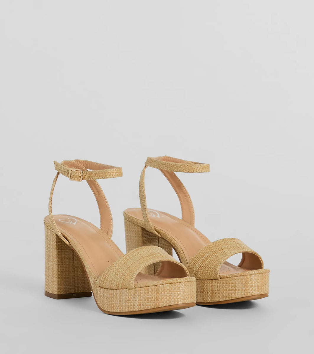 Boho Chic Straw Platform Block Heels