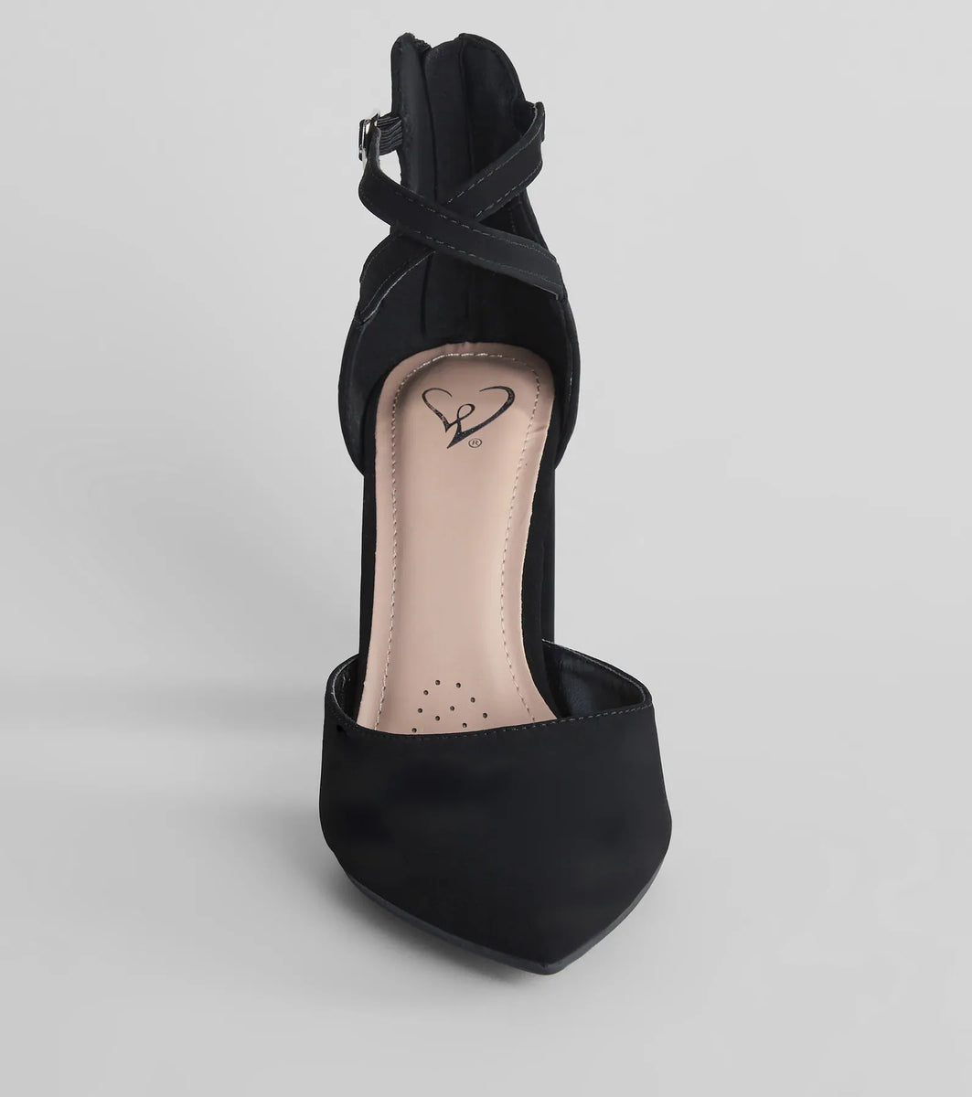 Step Out Pointed Toe Block Heel Pumps