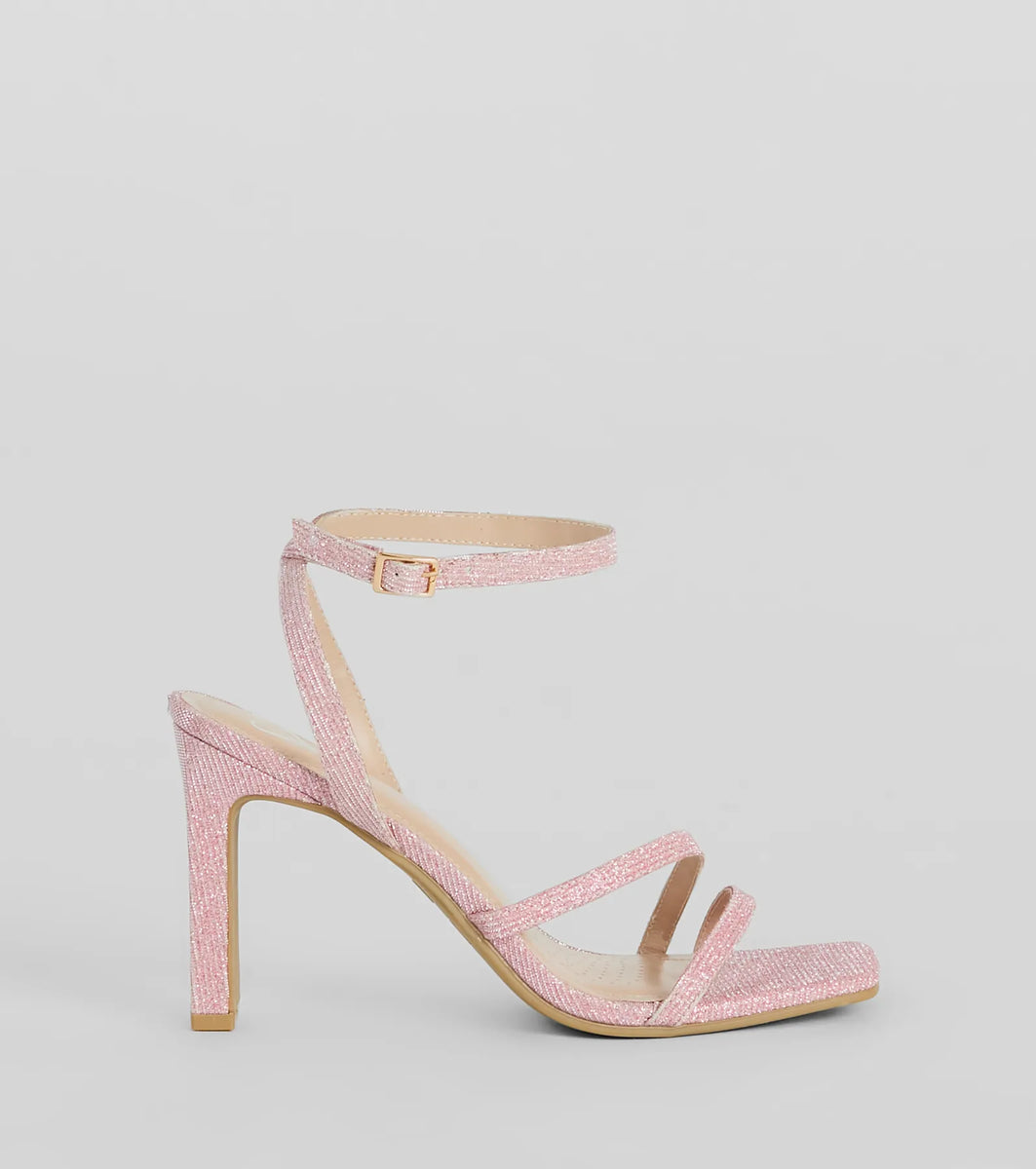 Time To Shine Glitter Strappy Block Heels