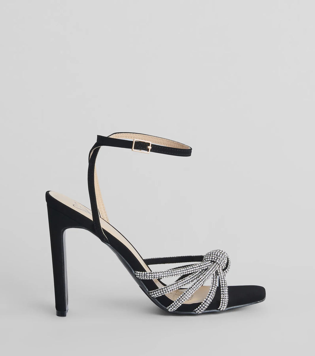 Here To Dazzle Rhinestone Strappy Block Heels