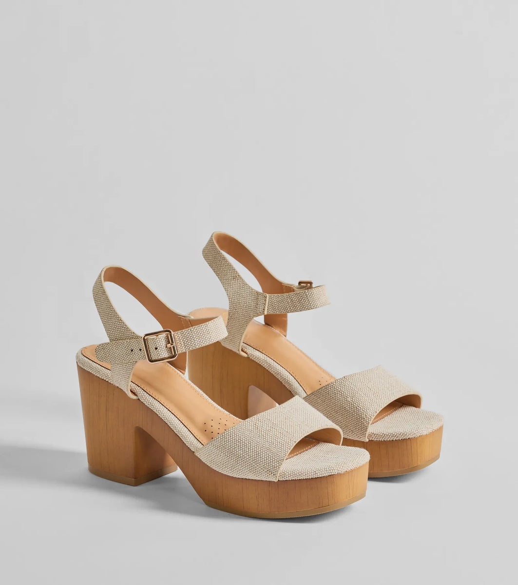 Step Into Summer Linen Wooden Platform Heels