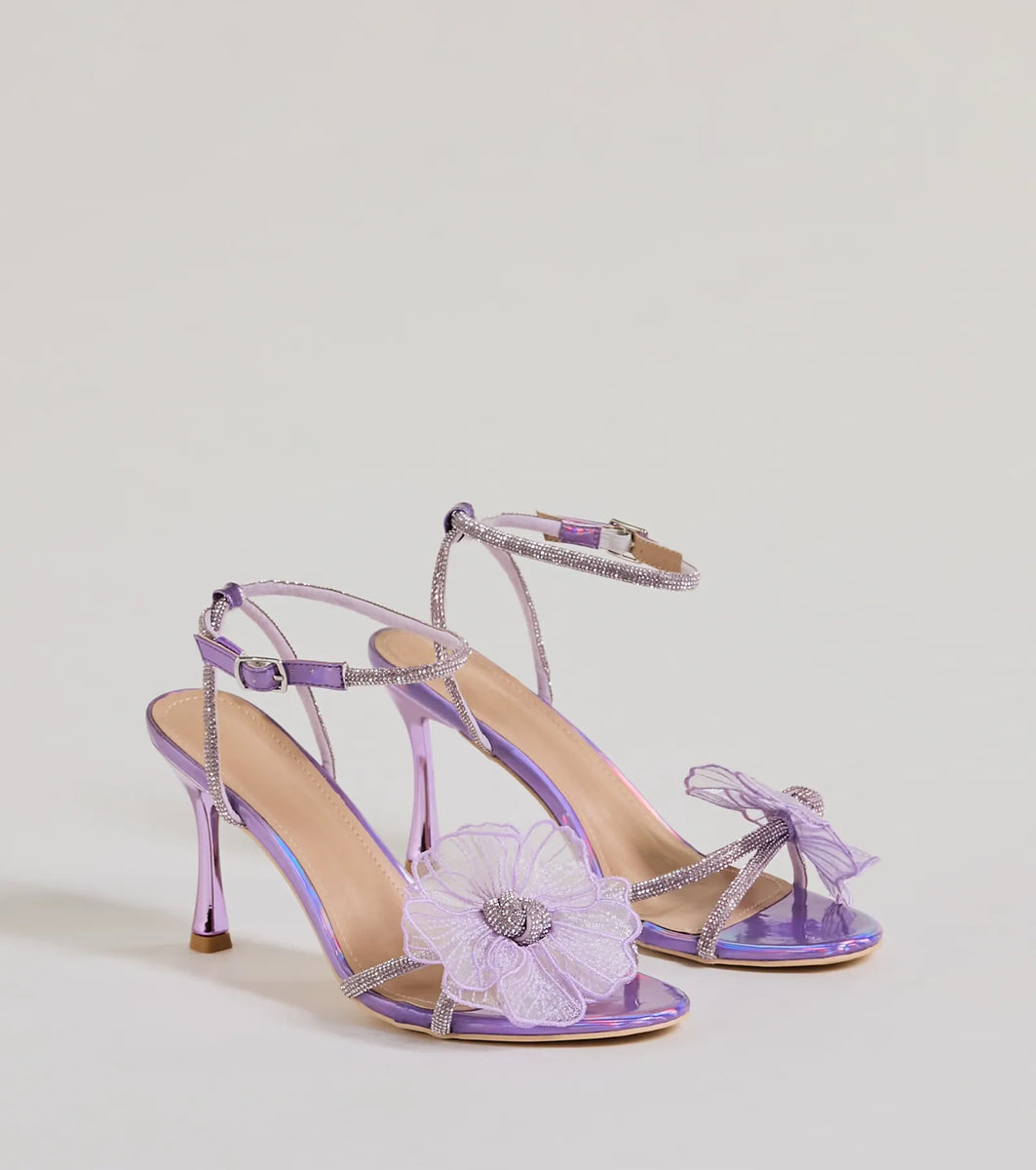 Glam Enchantment Organza Flower Metallic Heels