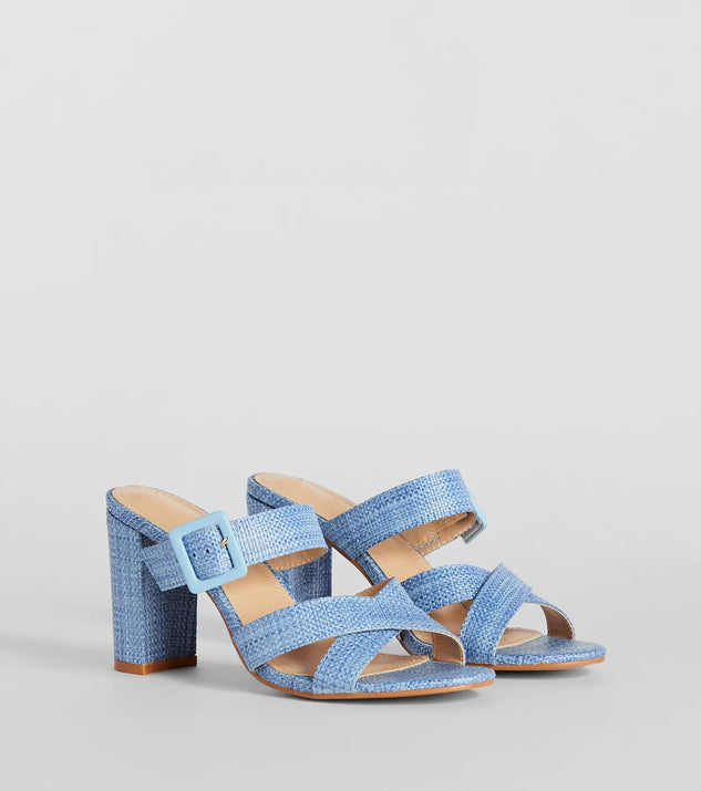 Seaside Vacay Criss Cross Straw Block Heels