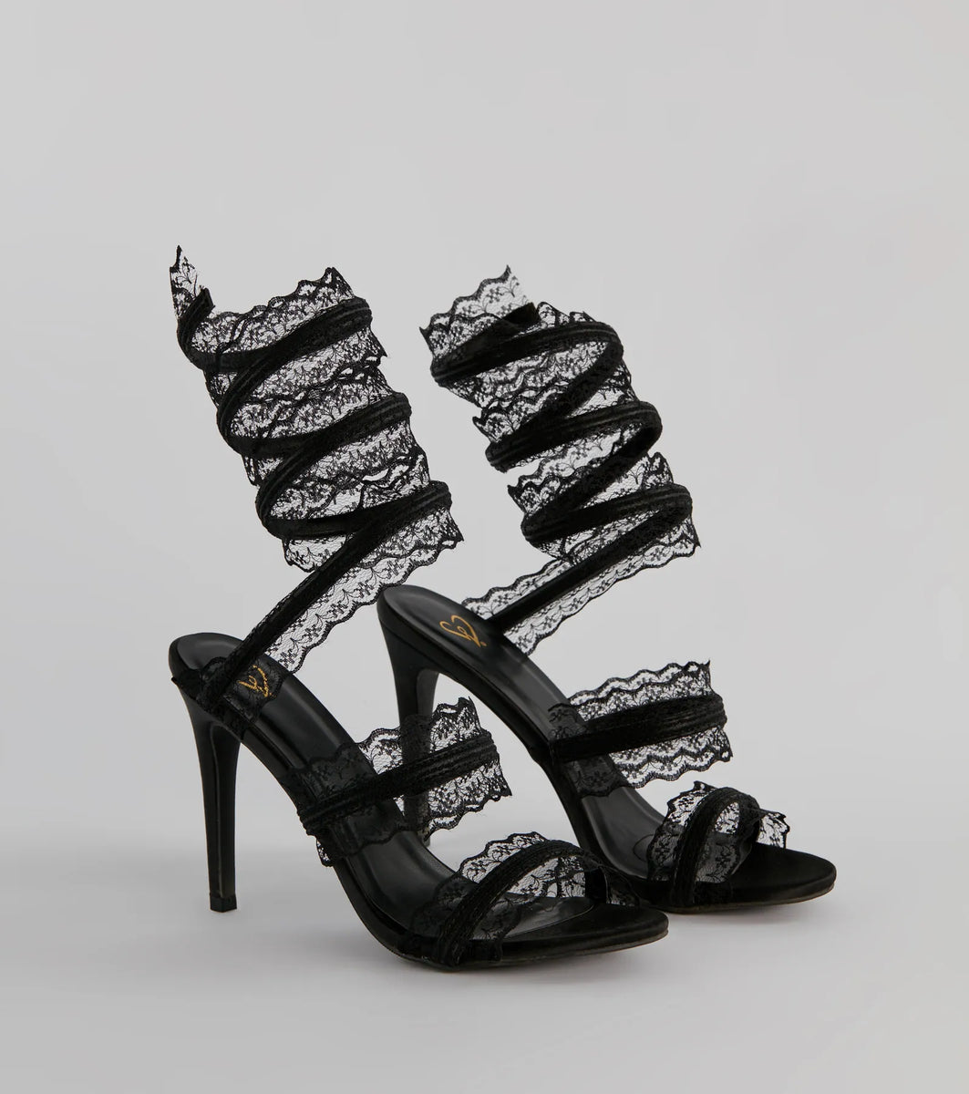 Sultry Lace Spiral Strap Stiletto Heels