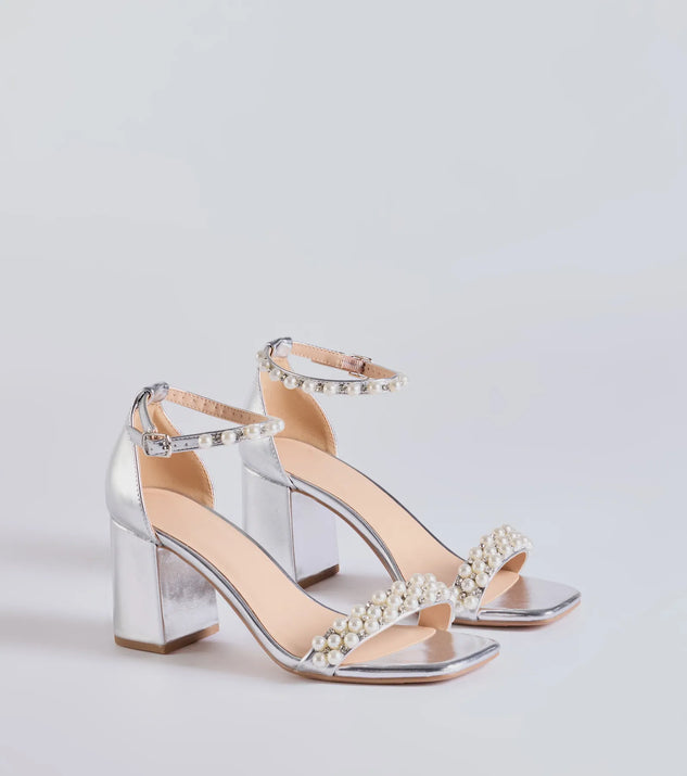 Gleaming Radiance Faux Pearl Metallic Block Heels Windsor