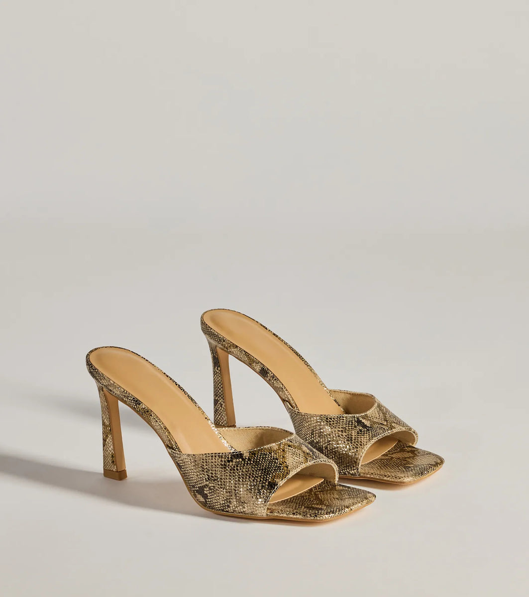 Striking Chic Snake Print Stiletto Mules