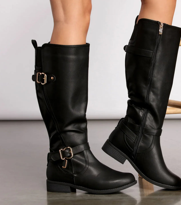 Womens Black Ruched Buckle Comfort shops Knee High Boots - Us 6.5 Wide