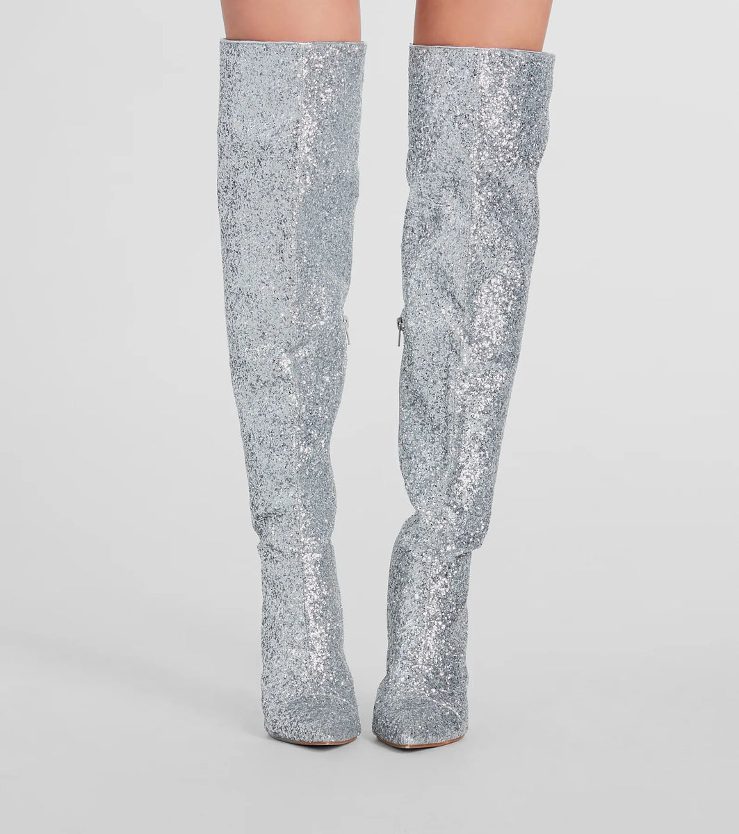 Truly Sparkled Glitter Over-The-Knee Boots