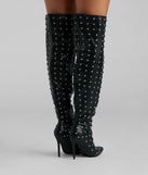 Glam Allure Rhinestone Faux Leather Over-The-Knee Boots