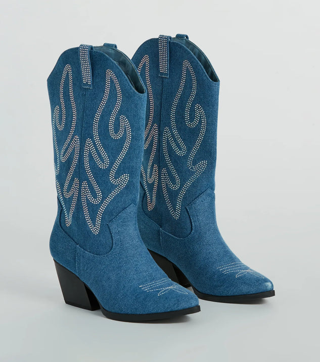 Countryside Cutie Rhinestone Denim Cowboy Boots