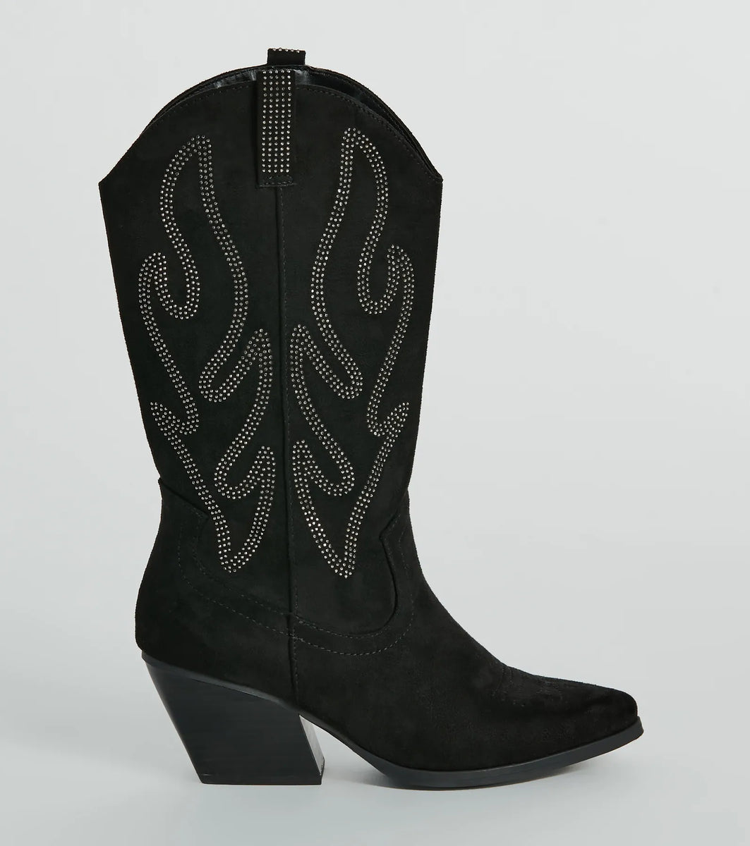 Country Cute Rhinestone Faux Suede Cowboy Boots