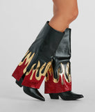 Too Hot To Handle Rhinestone Flame Fold-Over Boots