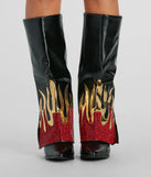 Too Hot To Handle Rhinestone Flame Fold-Over Boots