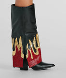 Too Hot To Handle Rhinestone Flame Fold-Over Boots