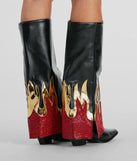 Too Hot To Handle Rhinestone Flame Fold-Over Boots