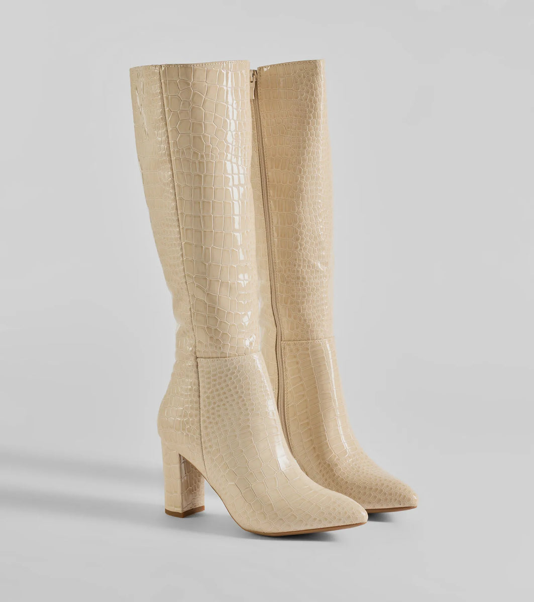 Must-Have Under The Knee Croc Faux Leather Boots