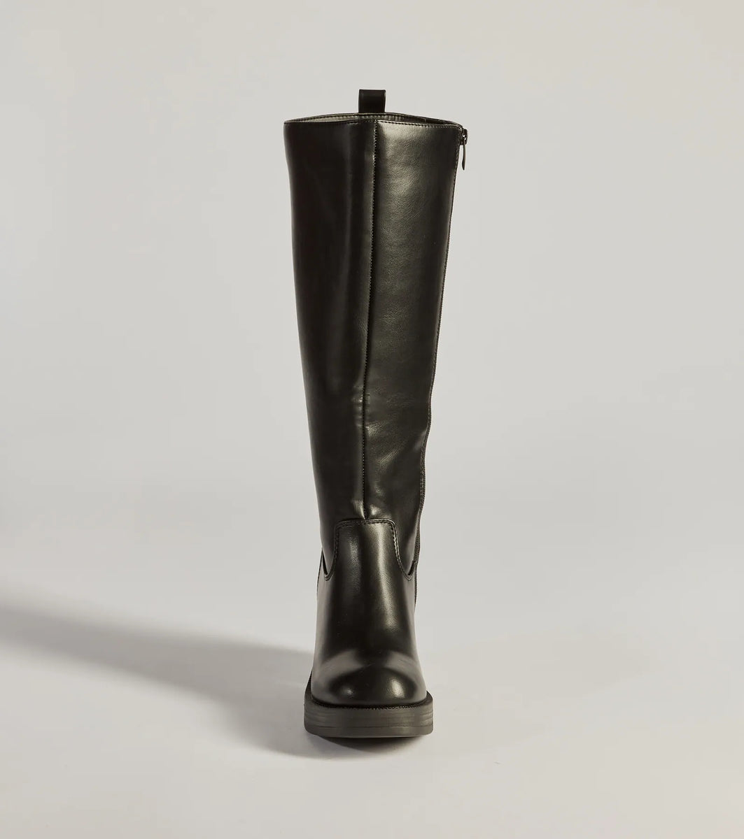 Edgy Chic Under-The-Knee Moto Platform Boots