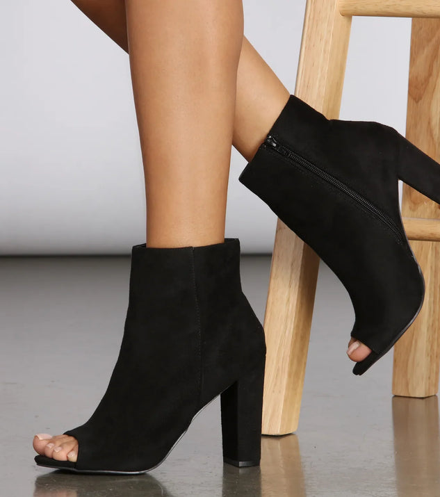 Black heel booties open toe on sale