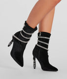 Looking Iconic Rhinestone Spiral Strap Stiletto Booties