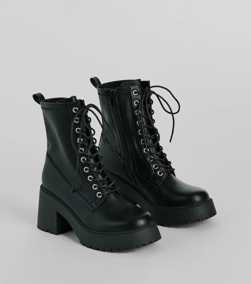 Tough Girl Chic Platform Combat Lug Booties