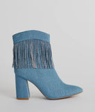 Glam Digs Rhinestone Fringe Western Denim Booties