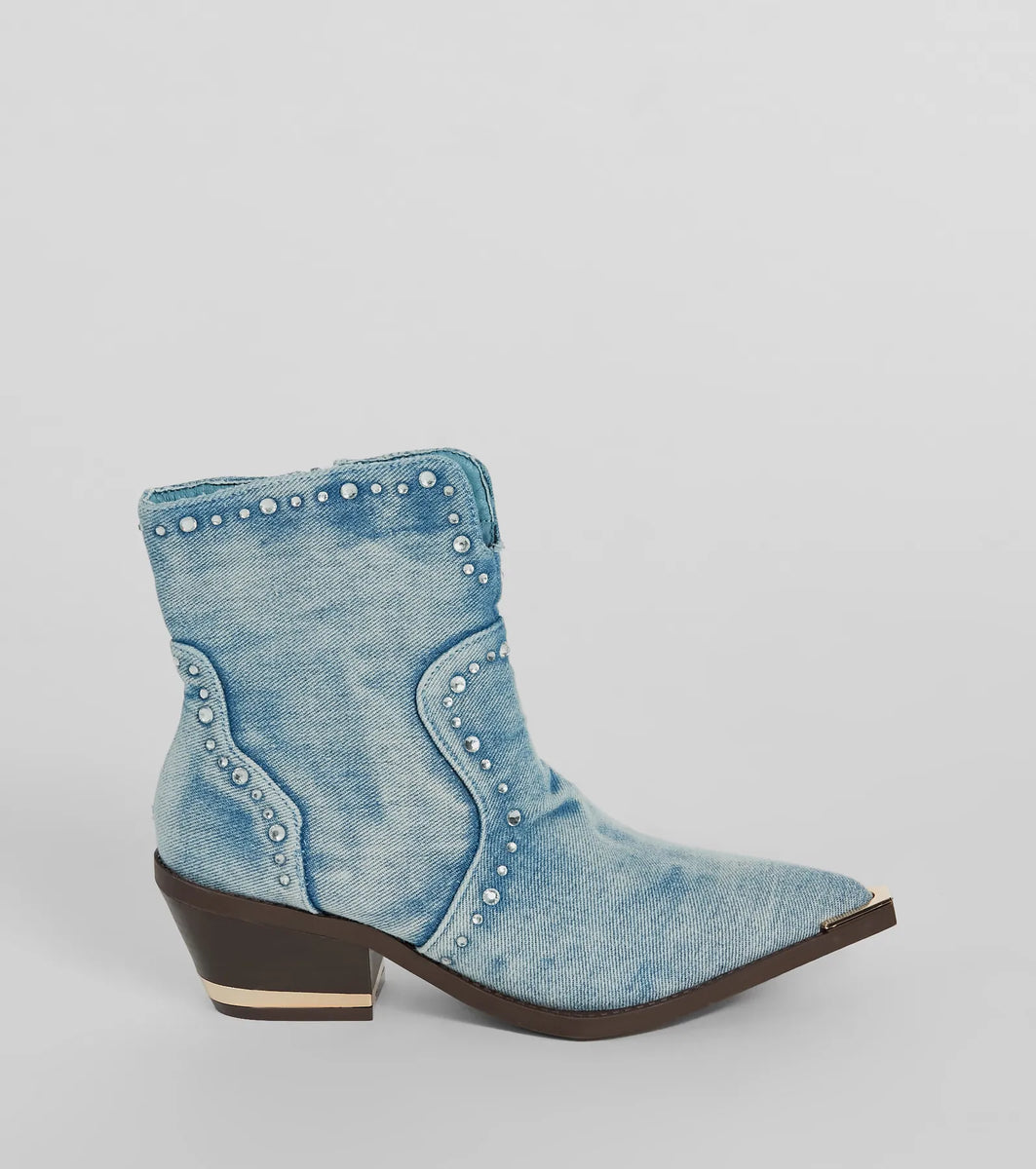 Cowgirl Charm Rhinestone Western Denim Booties