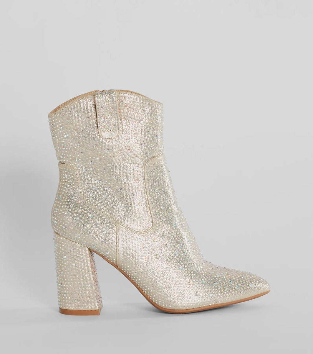 Fabulous Star Rhinestone Metallic Western Booties