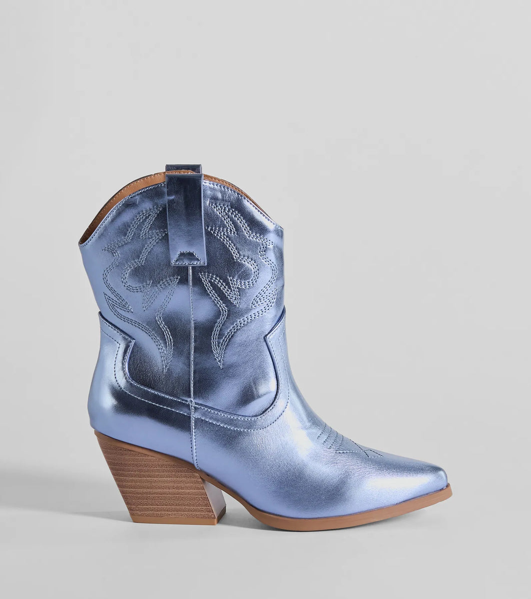 Glow Up Cowgirl Metallic Booties