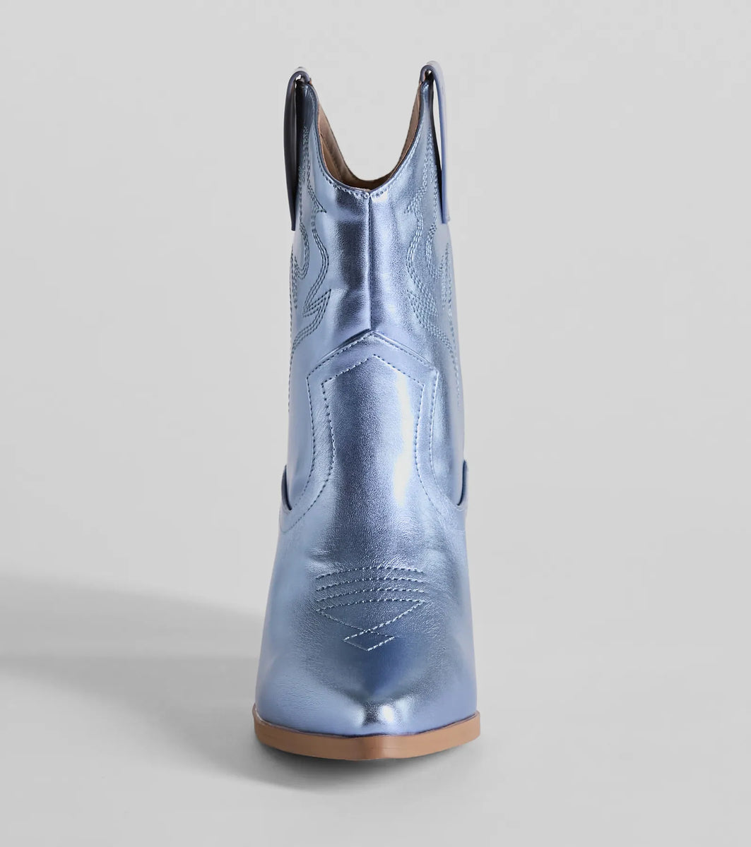 Glow Up Cowgirl Metallic Booties