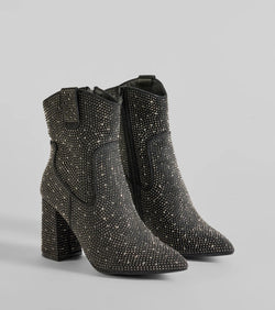 Glam Out West Rhinestone Denim Booties