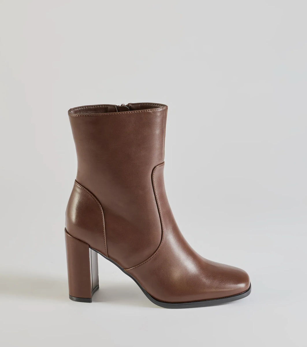 Sleek Fave Faux Leather Block Heel Booties