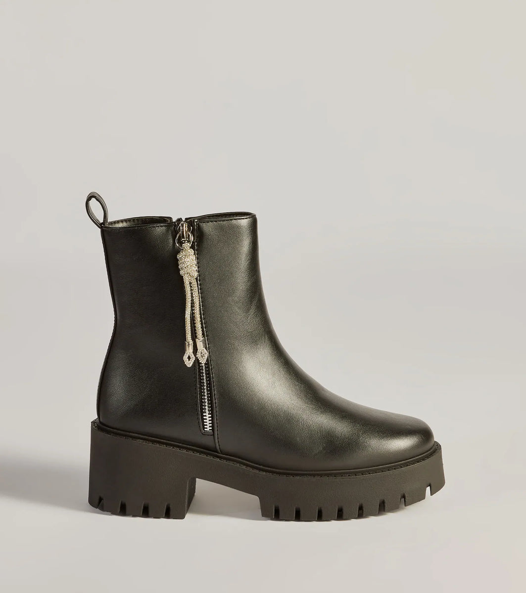 Grit And Glam Faux Leather Combat Lug Booties