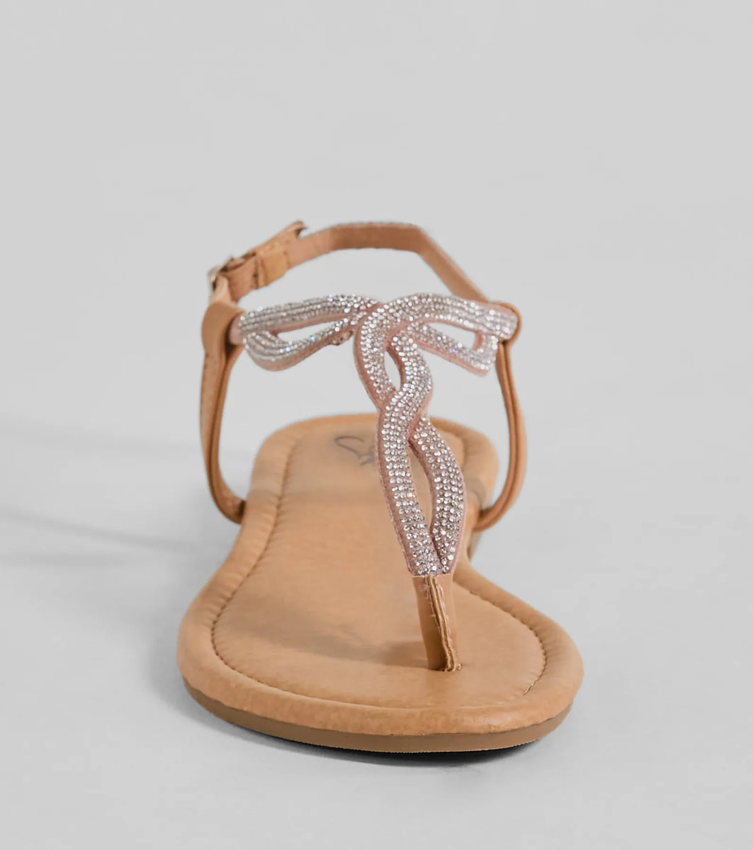 Casual Glam Rhinestone Twisted Thong Strap Sandals