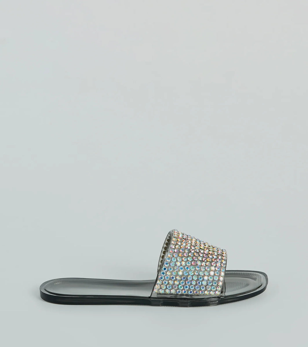 Slip Into Luxury Rhinestone Flat Jelly Sandals