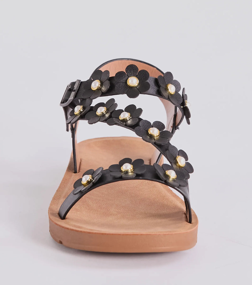 Floral Cutie Strappy Faux Leather Sandals