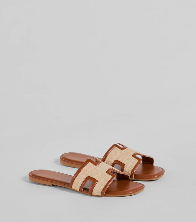 Pop Of Cute Straw Faux Leather Flat Sandals