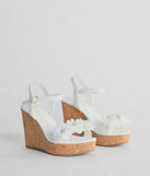 Whimsical Touch Pearl Flower Strap Cork Wedges